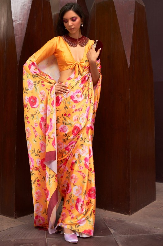 Pure Heavy Satin Silk Digital Printed Saree